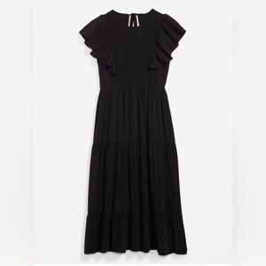 Old Navy Fit & Flare Smocked Midi Dress XXL Black Tiered Flutter Sleeve Tie Back